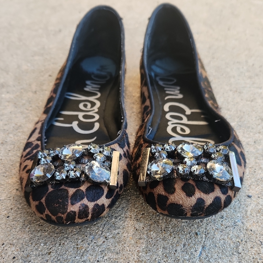 Sam Edelman Leopard-Print Crystal Toe Ballet Flats - Brown/Black - Picture 2 of 16
